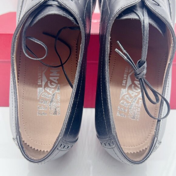 Salvatore Ferragamo Riley Men Dress Shoes Lace Up Oxfords Black Leather US 7.5 E - Picture 11 of 13